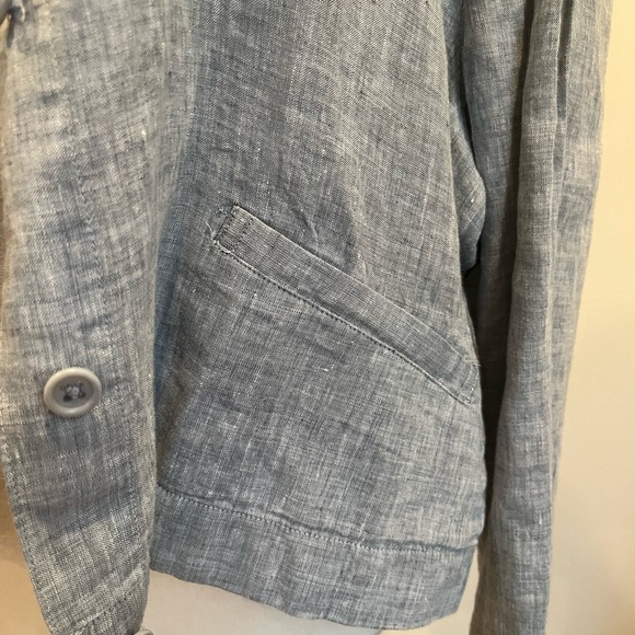 Eileen Fisher Blue Gray Button Up Linen Cropped Shirt Jacket Medium - Picture 8 of 14